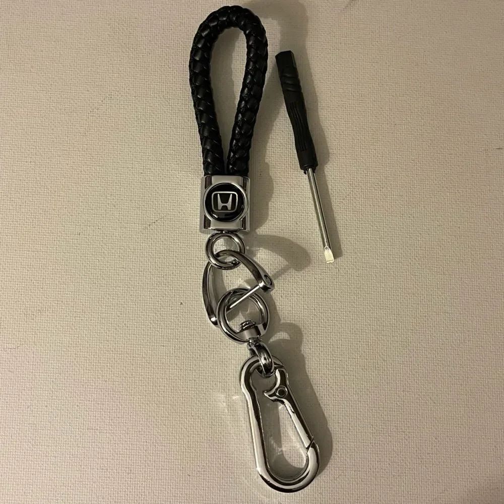 Honda Logo Key Fob Keychain in Black Leather NWT